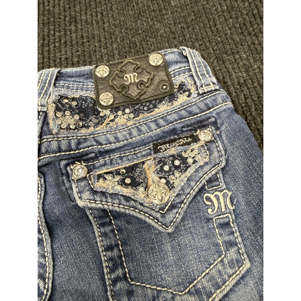 Miss Me Womens Embellished Bootcut Jeans Rhinestone Flap Pocket Y2K Western